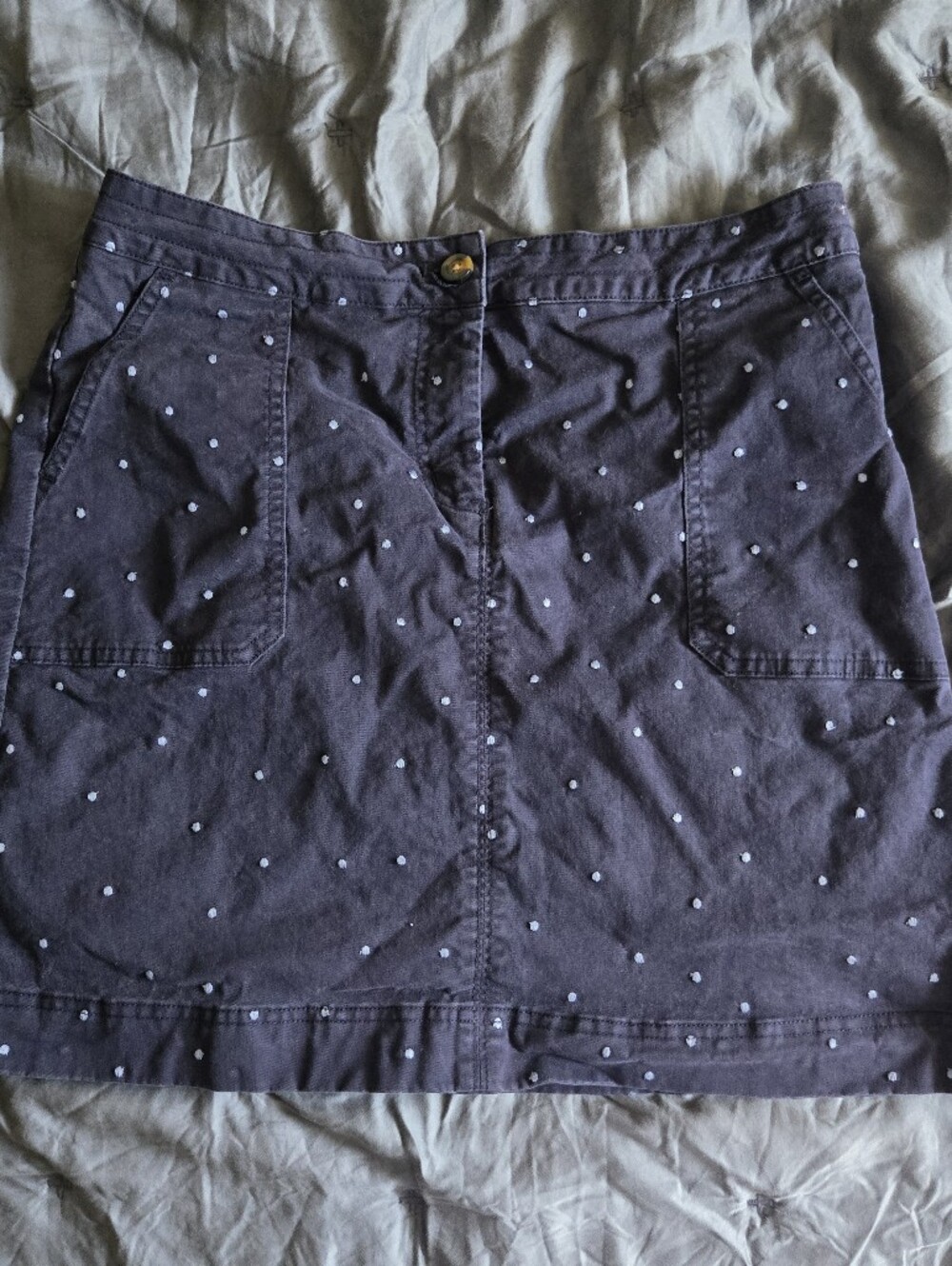 Boden Navy Blue Mini Skirt with White Dot Print Sz 8